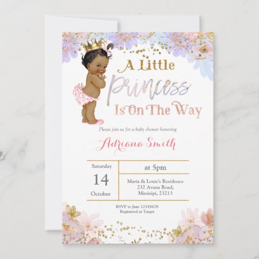 アフリカ系アメリカ人のプリンセスのベビーシャワーの招待状 招待状 (正面)