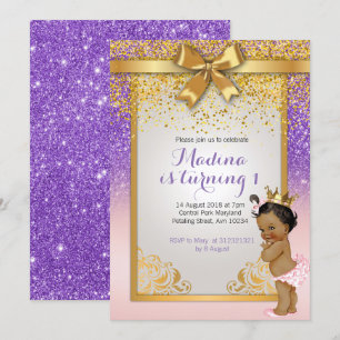 アフリカ系アメリカ人のプリンセスの第1誕生日の招待状 招待状