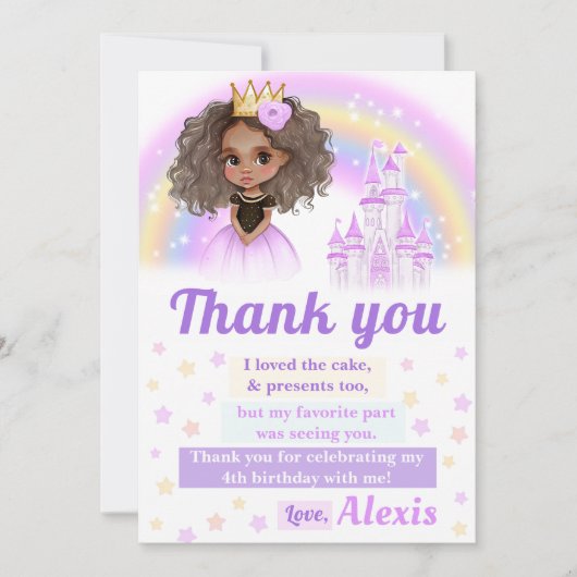 アフリカ系アメリカ人のプリンセスの誕生日お礼カード 招待状 (正面)