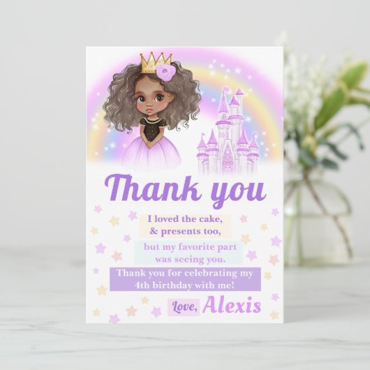 アフリカ系アメリカ人のプリンセスの誕生日お礼カード 招待状 (スタンド正面)