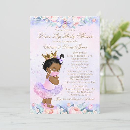 アフリカ系アメリカ人のプリンセスドライブ（ベビーシャワー付） 招待状 (スタンド正面)