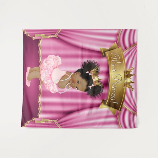 アフリカ系アメリカ人のプリンセス ベイビーシャワー 背景 タペストリー (正面(横))