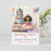 アフリカ系アメリカ人のプリンセス 王冠付きのお城の抽象的なデザイン 招待状 (スタンド正面)