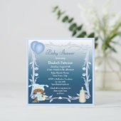 アフリカ系アメリカ人のベビーと風船の青いベビーシャワー 招待状 (スタンド正面)