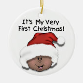 アフリカ系アメリカ人のベビーの第1クリスマスのオーナメント セラミックオーナメント (正面)