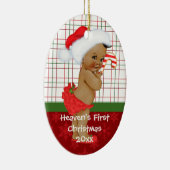 アフリカ系アメリカ人のベビーのGirの初めてのクリスマスOrname セラミックオーナメント (右)