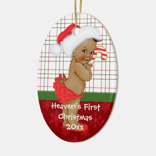 アフリカ系アメリカ人のベビーのGirの初めてのクリスマスOrname セラミックオーナメント (左)