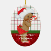 アフリカ系アメリカ人のベビーのGirの初めてのクリスマスOrname セラミックオーナメント (正面)