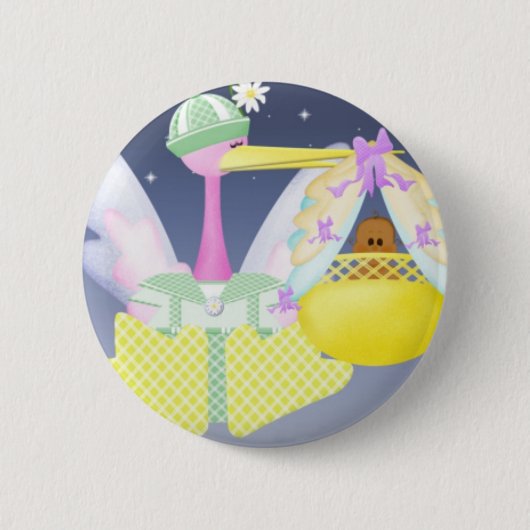 アフリカ系アメリカ人のベビーを持つこうのとり 缶バッジ (正面)