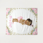 アフリカ系アメリカ人のベビーガールシャワー背景 タペストリー (正面(横))