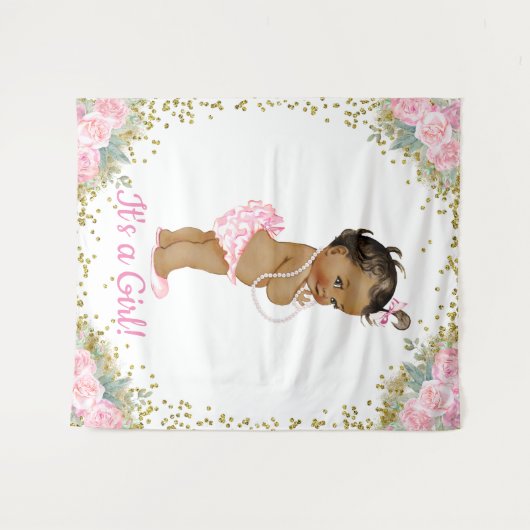 アフリカ系アメリカ人のベビーガールシャワー背景 タペストリー (正面(横))