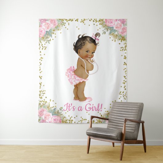 アフリカ系アメリカ人のベビーガールシャワー背景 タペストリー (インサイチュ)