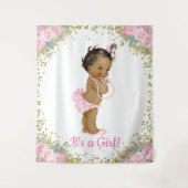 アフリカ系アメリカ人のベビーガールシャワー背景 タペストリー (正面)