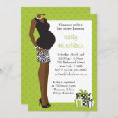 アフリカ系アメリカ人のベビーシャユニセックスワー緑のゼブラ 招待状 (正面/裏面)