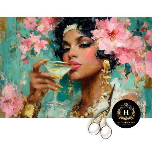 アフリカ系アメリカ人のマティーニ・デコpage付き女性 薄葉紙