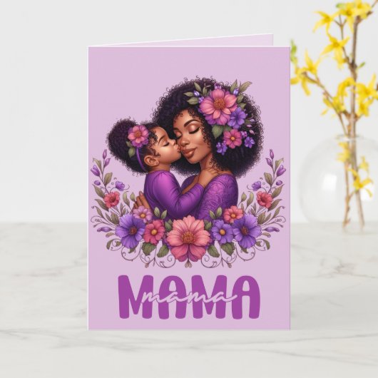 アフリカ系アメリカ人のママと娘の母の日 カード (黄色い花)