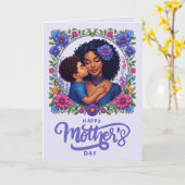 アフリカ系アメリカ人のママ & ソン ハッピー マザーズデー カード (黄色い花)