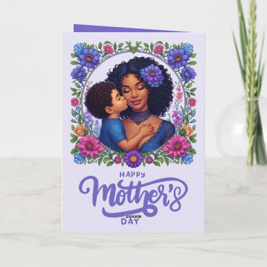 アフリカ系アメリカ人のママ & 息子 ハッピーマザーズデー カード (裏面)