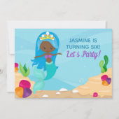 アフリカ系アメリカ人のマーメイドの少女の誕生日パーティー 招待状 (正面)
