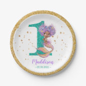 アフリカ系アメリカ人のマーメイド第1誕生日紙プレート ペーパープレート (正面)