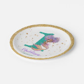 アフリカ系アメリカ人のマーメイド第1誕生日紙プレート ペーパープレート (アングル)