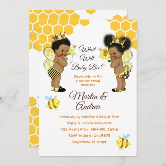 アフリカ系アメリカ人のミツバチがミツバチのパーティーを明かす 招待状 (正面/裏面)
