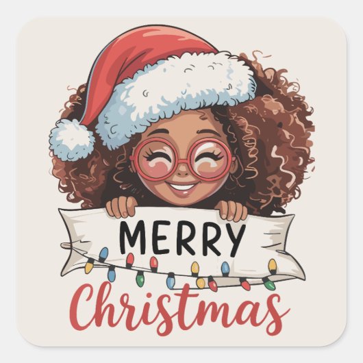 アフリカ系アメリカ人のメリークリスマス アフリカ 黒人 スクエアシール (正面)