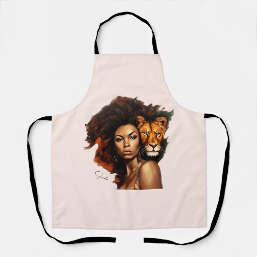 アフリカ系アメリカ人のライオン威厳のある付き女性 エプロン (正面)