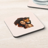 アフリカ系アメリカ人のライオン威厳のある付き女性 コースター (左側)