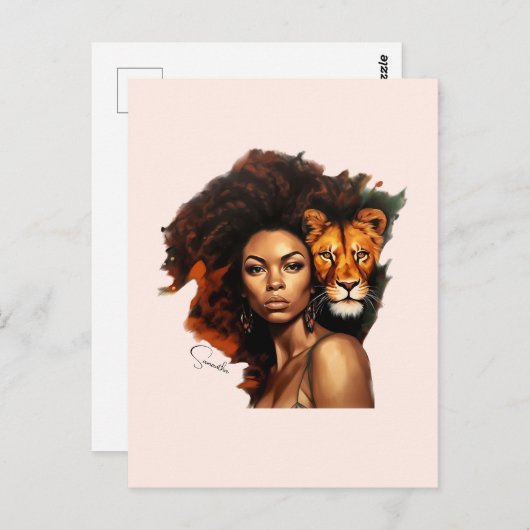 アフリカ系アメリカ人のライオン威厳のある付き女性 ポストカード (正面/裏面)