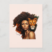 アフリカ系アメリカ人のライオン威厳のある付き女性 ポストカード (正面)