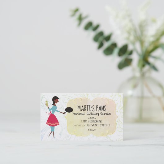 アフリカ系アメリカ人のレトロの女性のシェフの名刺 名刺 (スタンド正面)