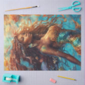 アフリカ系アメリカ人の人魚が海の下に 薄葉紙 (クラフト)