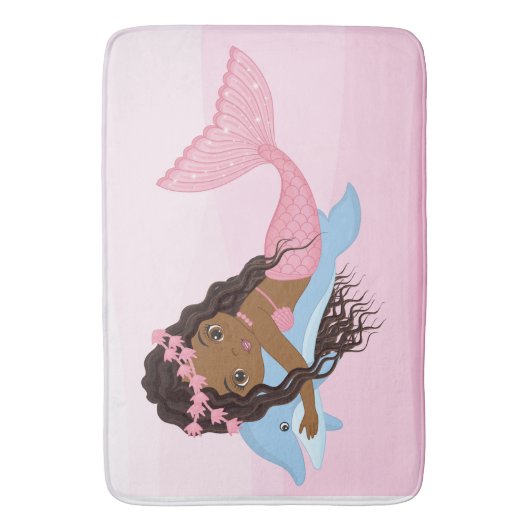 アフリカ系アメリカ人の人魚とイルカバスマット バスマット (正面縦)
