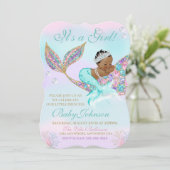 アフリカ系アメリカ人の人魚のヴィンテージのベビーシャワー 招待状 (スタンド正面)