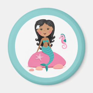 アフリカ系アメリカ人の人魚の女の子のヒトデのタツノオトシゴ マグネット