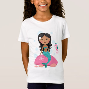 アフリカ系アメリカ人の人魚の女の子のヒトデのタツノオトシゴ Tシャツ