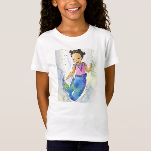 アフリカ系アメリカ人の人魚の女の子のTシャツ Tシャツ (正面)