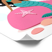 アフリカ系アメリカ人の人魚の少女とヒトデとタツノオトシゴ ポスター (角)