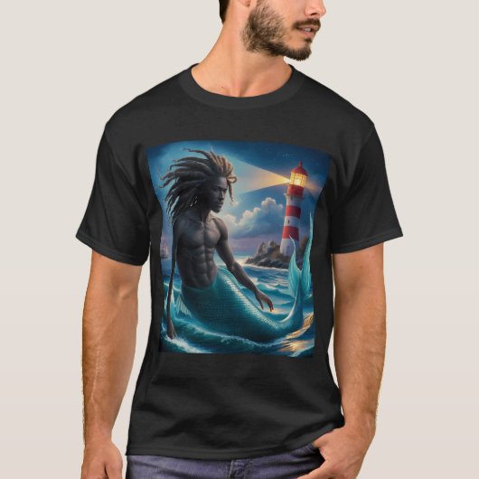 アフリカ系アメリカ人の人魚の男性 Tシャツ (正面)