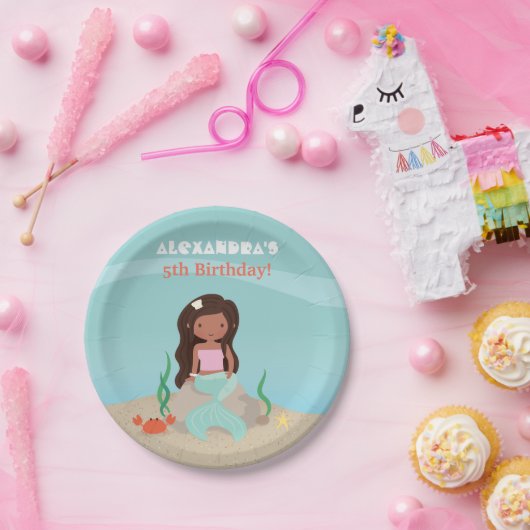 アフリカ系アメリカ人の人魚の誕生会の供給 ペーパープレート (パーティー)