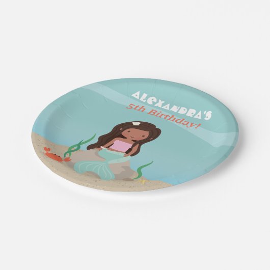 アフリカ系アメリカ人の人魚の誕生会の供給 ペーパープレート (アングル)