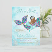 アフリカ系アメリカ人の人魚の赤ちゃんグリッターの尾 招待状 (スタンド正面)