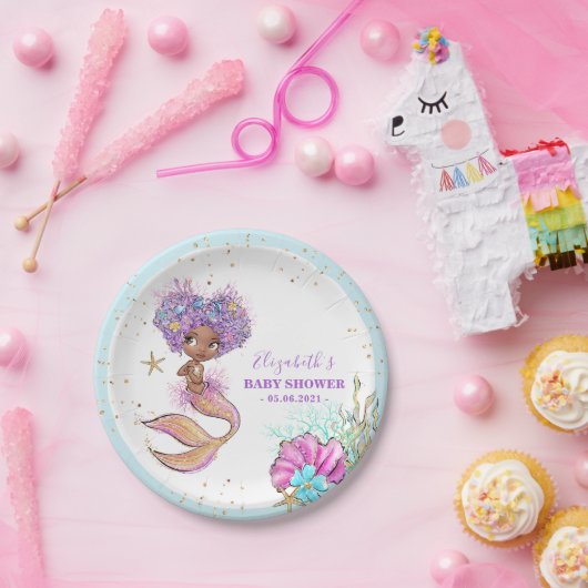 アフリカ系アメリカ人の人魚の赤ちゃん紙プレート ペーパープレート (パーティー)