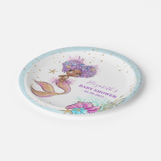 アフリカ系アメリカ人の人魚の赤ちゃん紙プレート ペーパープレート (アングル)