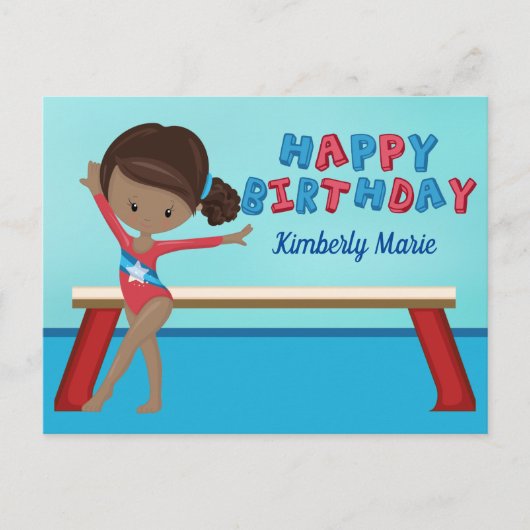 アフリカ系アメリカ人の体操選手の女の子の誕生日 ポストカード (正面)