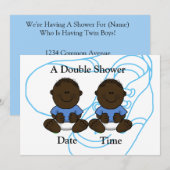 アフリカ系アメリカ人の双子の男の子ベビーシャワー招待状 招待状 (正面/裏面)