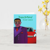 アフリカ系アメリカ人の叔父のスーツ、ネクタイ、誕生日カード カード (黄色い花)