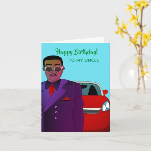 アフリカ系アメリカ人の叔父のスーツ、ネクタイ、誕生日カード カード (黄色い花)