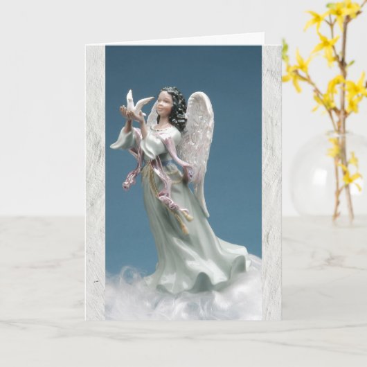 アフリカ系アメリカ人の天使と平和の鳩のクリスマス カード (黄色い花)